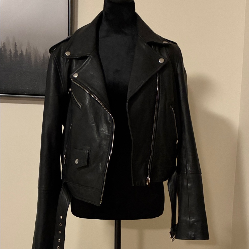 Club Monaco Classic Black Leather Biker Jacket